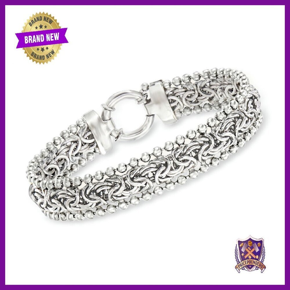 Sterling Silver Byzantine Beaded Edge Bracelet 7 Inch Link